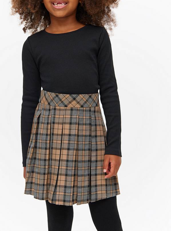 Beige Check Pleated Skirt 5 years